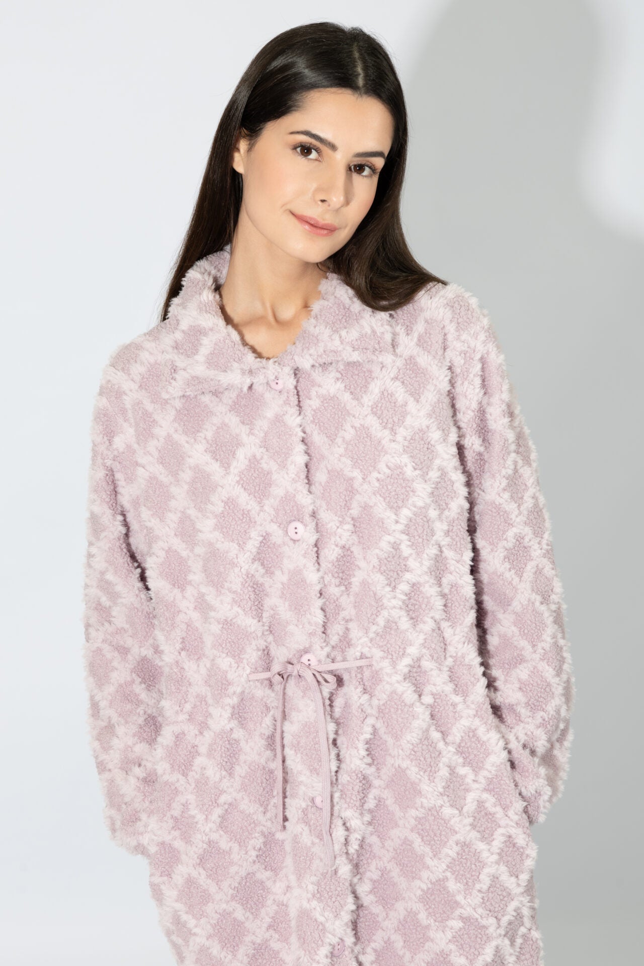 Harmony - Fleece Ζακάρ Ρόμπα Midi Με Κουμπιά  Lilac