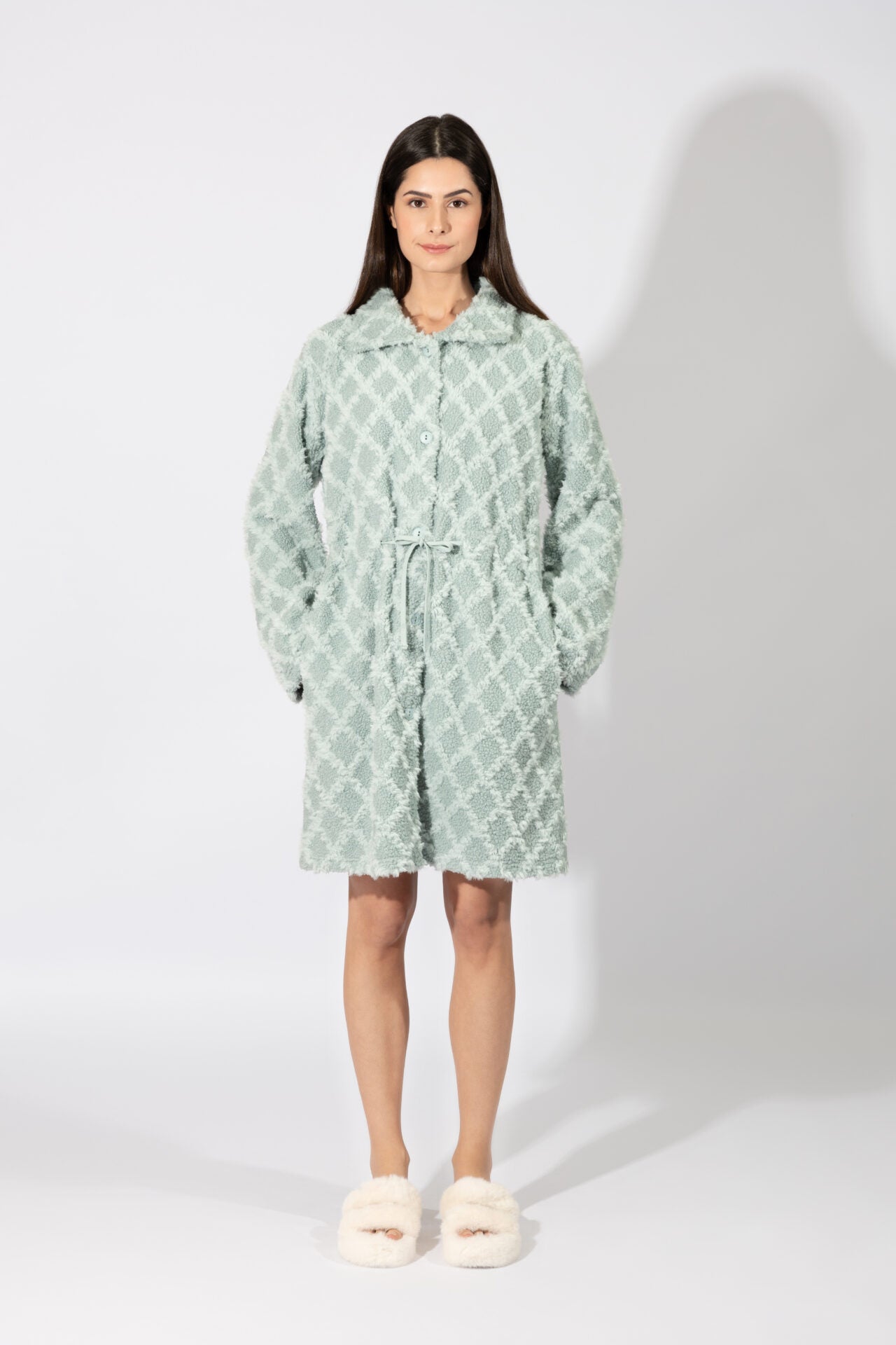 Harmony - Fleece Ζακάρ Ρόμπα Midi Με Κουμπιά  Mint
