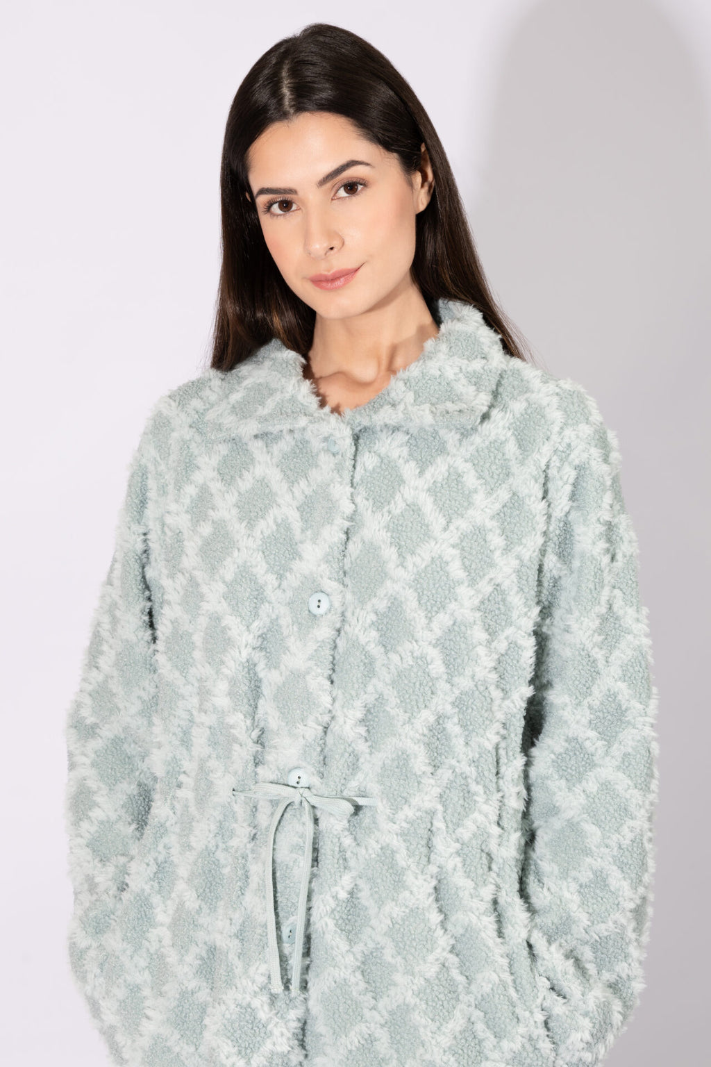 Harmony - Fleece Ζακάρ Ρόμπα Midi Με Κουμπιά  Mint