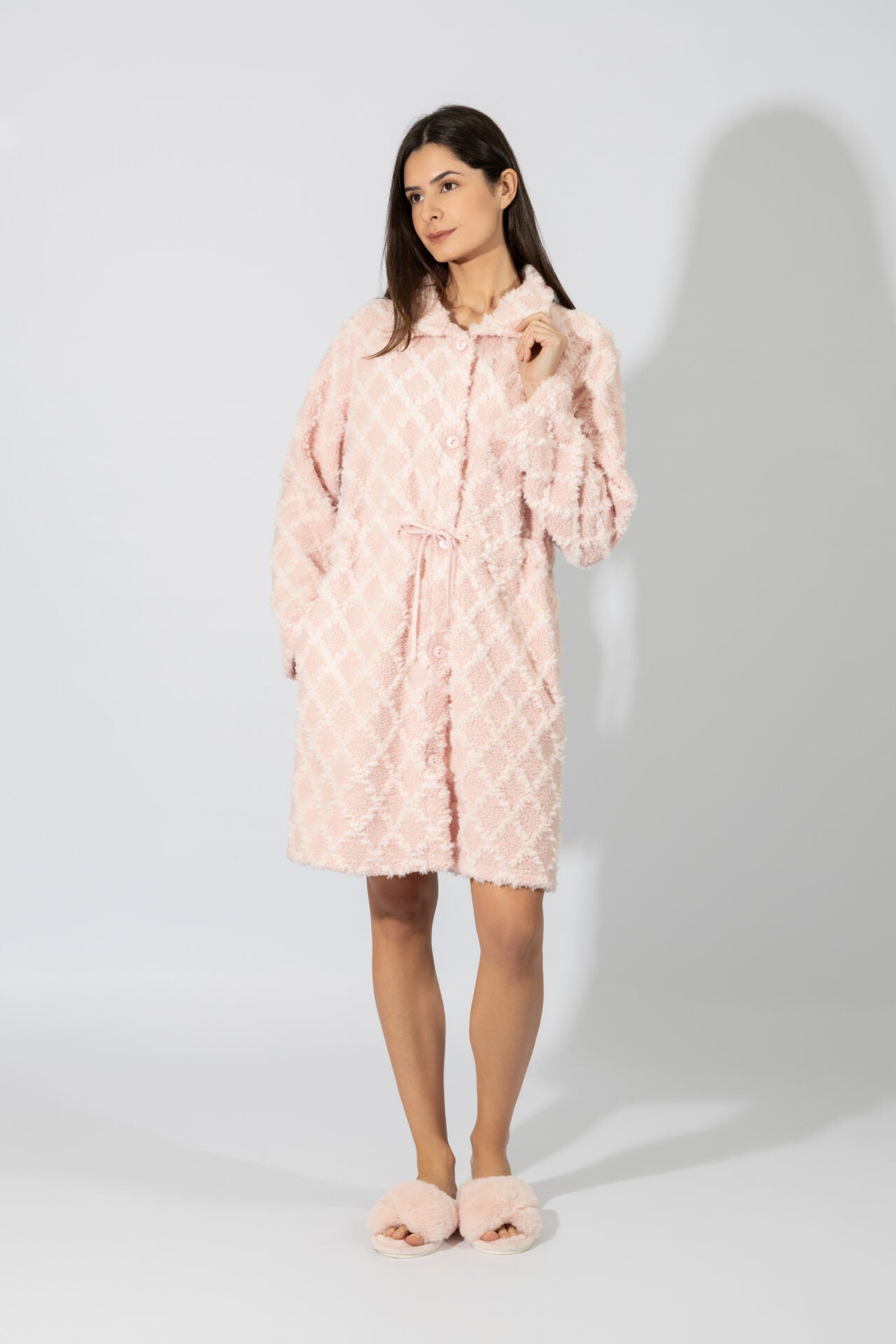 Harmony - Fleece Ζακάρ Ρόμπα Midi Με Κουμπιά  Pink