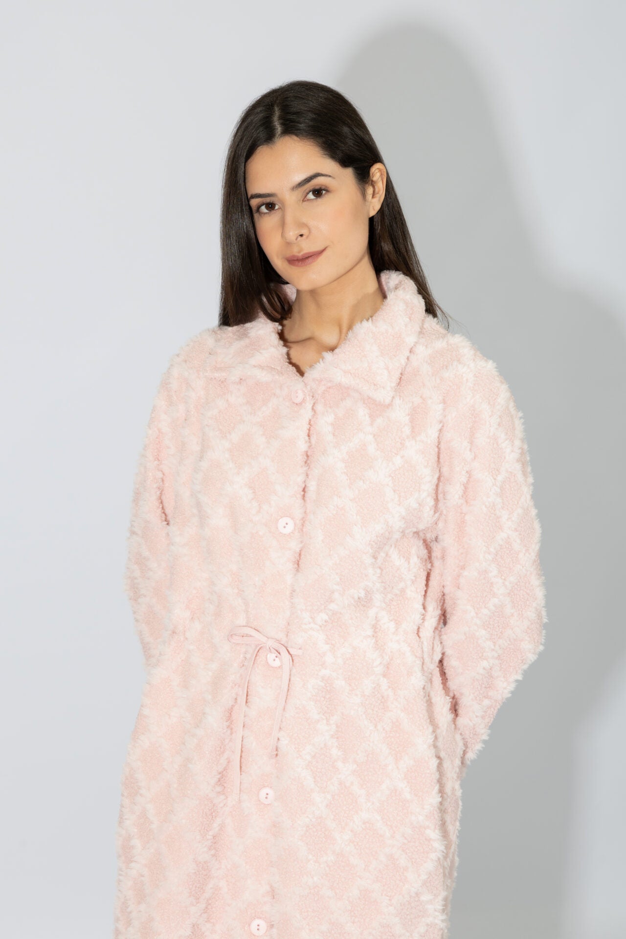 Harmony - Fleece Ζακάρ Ρόμπα Midi Με Κουμπιά  Pink