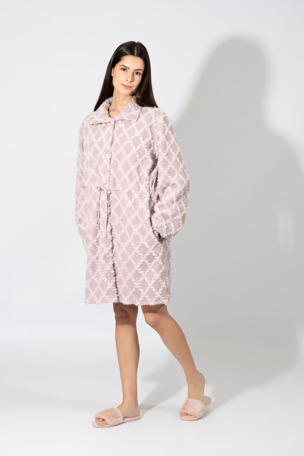 Harmony - Fleece Ζακάρ Ρόμπα Midi Με Κουμπιά  Lilac