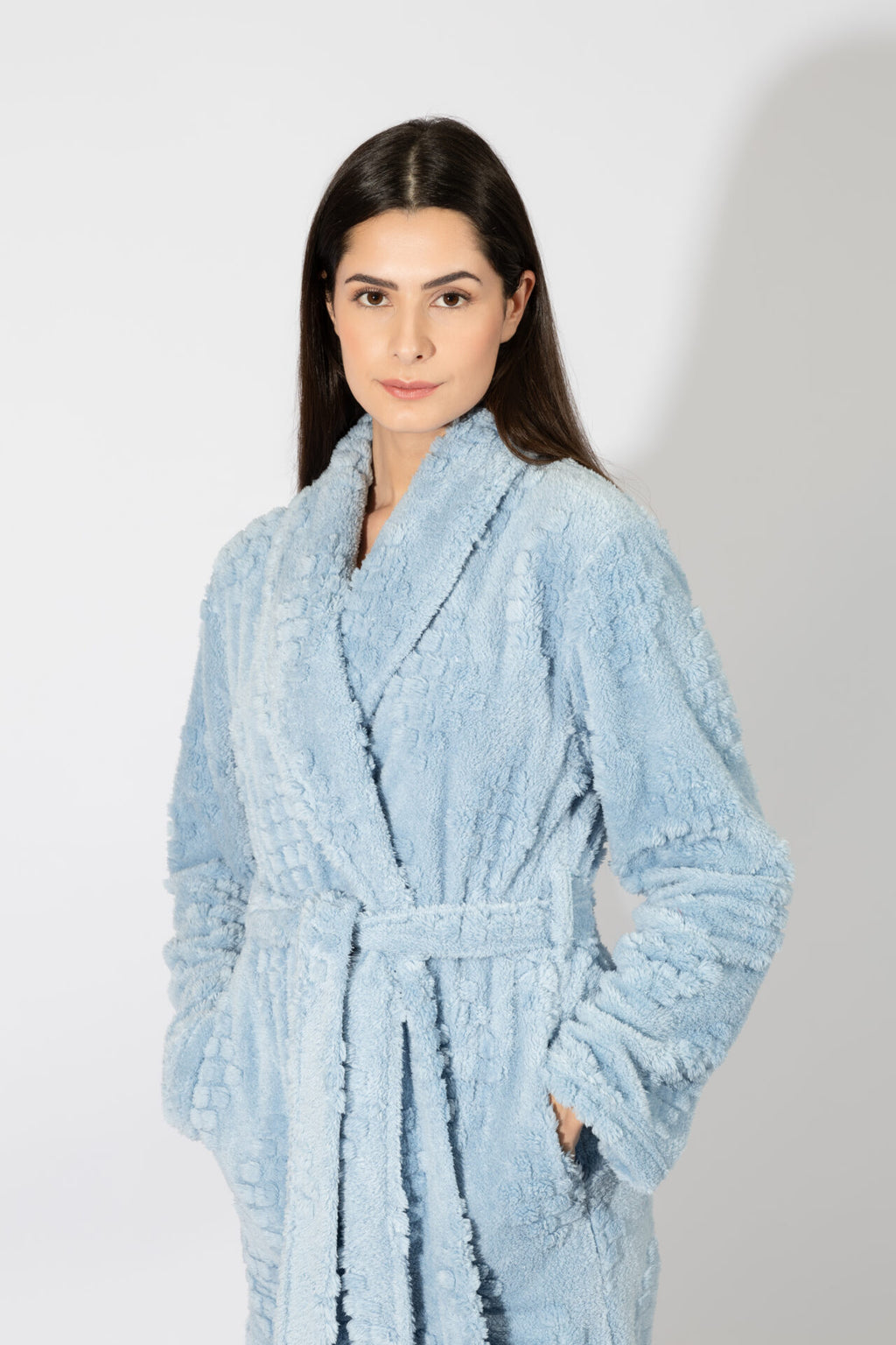 Harmony - Fleece Ζακάρ Ρόμπα Midi Σταυρωτή  Ciel