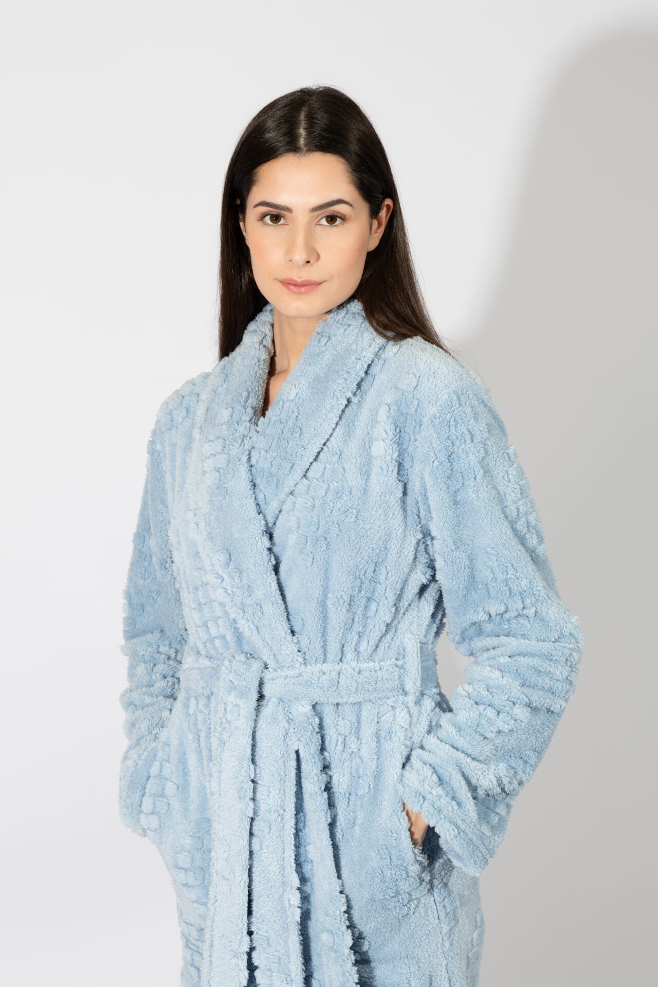 Harmony - Fleece Ζακάρ Ρόμπα Midi Σταυρωτή  Ciel