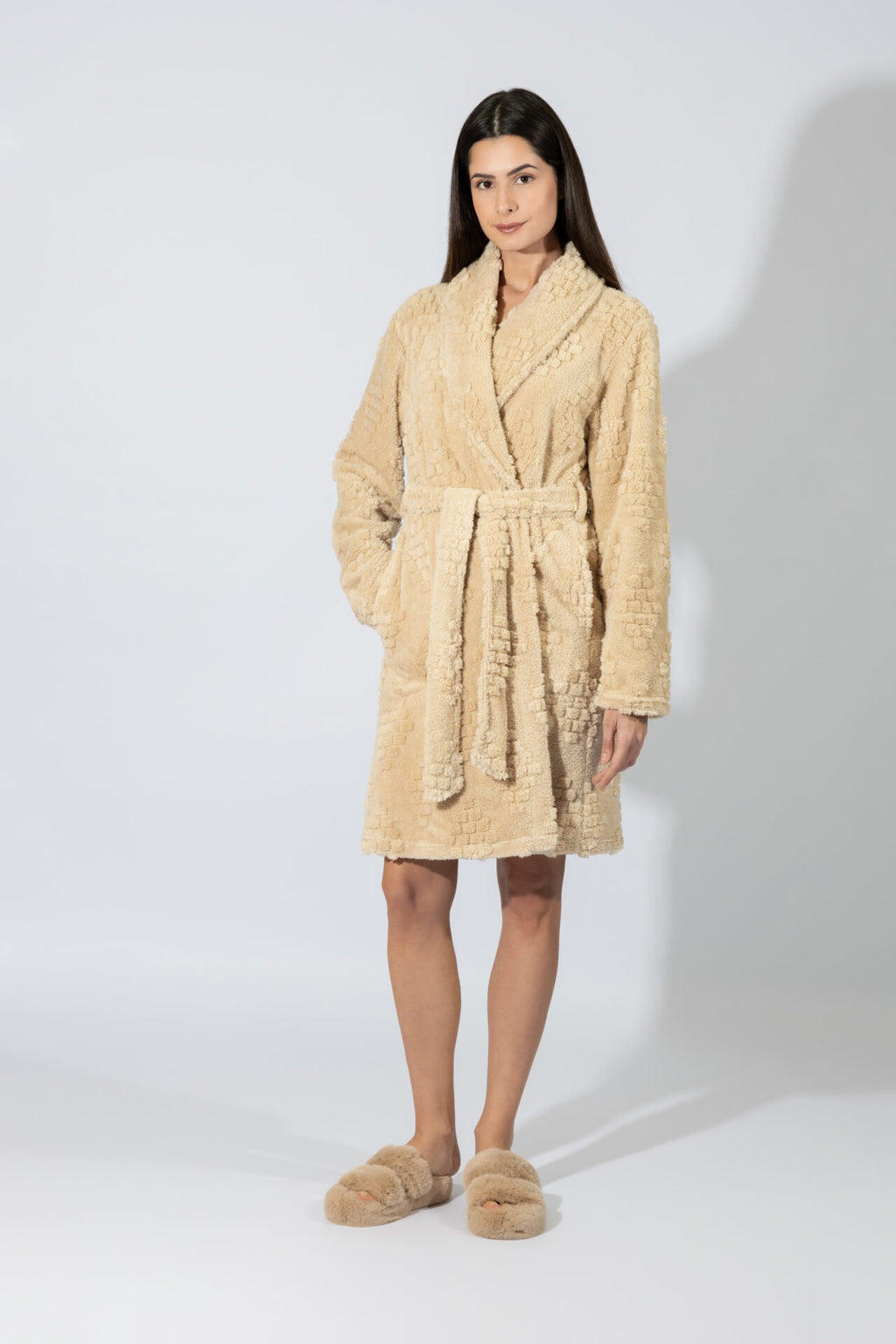 Harmony - Fleece Ζακάρ Ρόμπα Midi Σταυρωτή  Beige