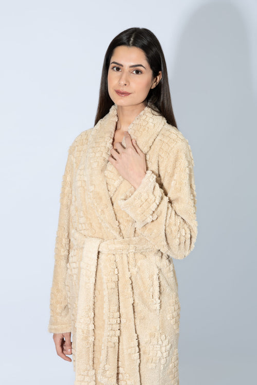 Harmony - Fleece Ζακάρ Ρόμπα Midi Σταυρωτή  Beige
