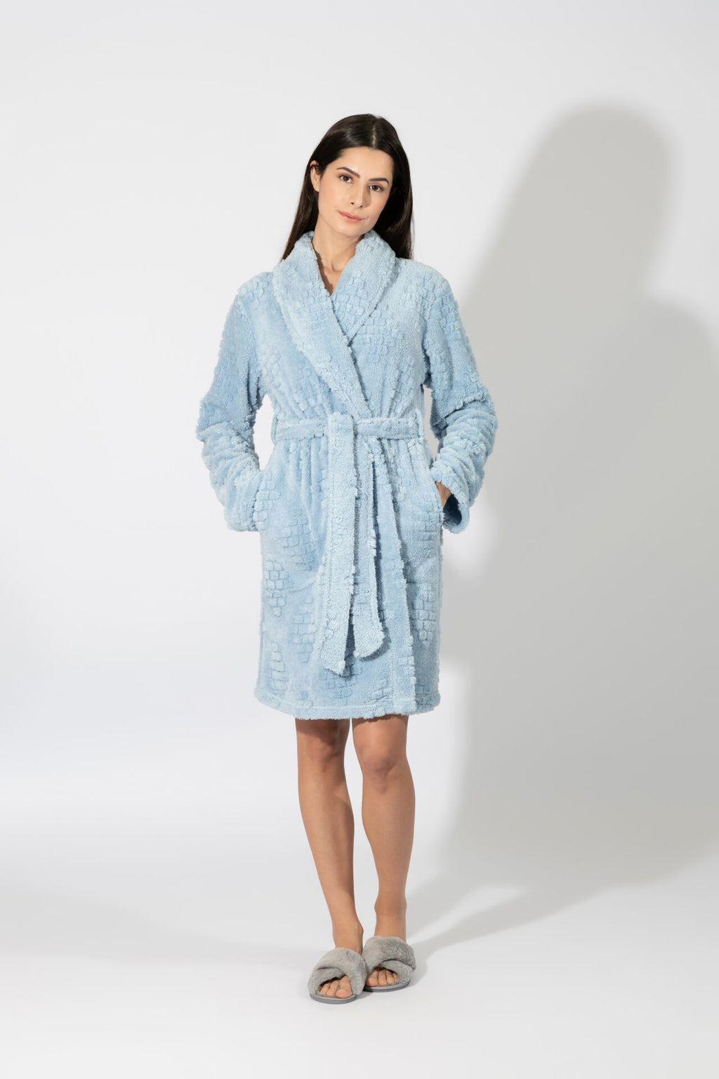 Harmony - Fleece Ζακάρ Ρόμπα Midi Σταυρωτή  Ciel