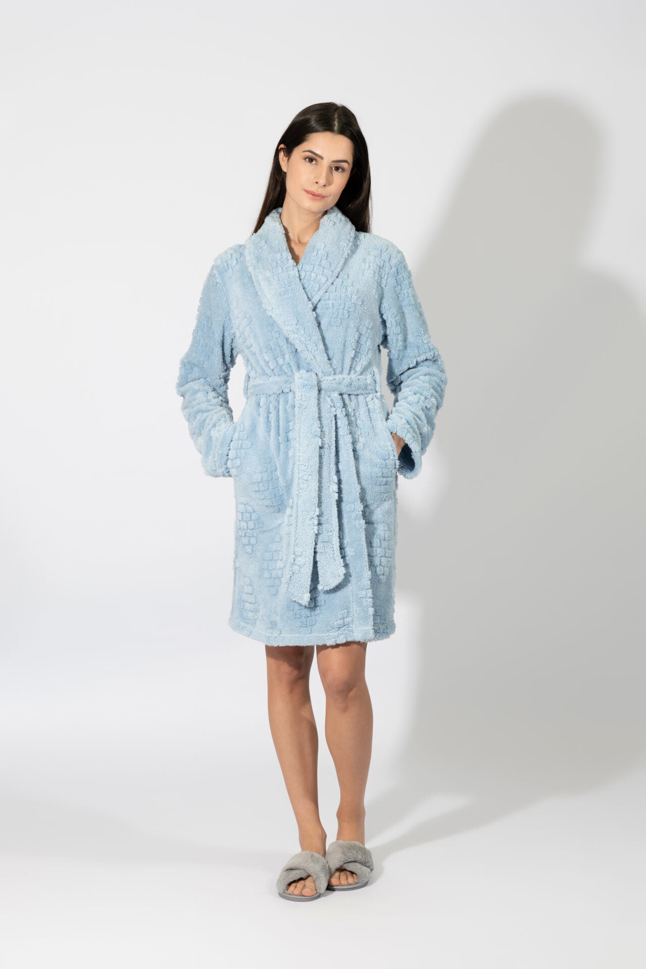 Harmony - Fleece Ζακάρ Ρόμπα Midi Σταυρωτή  Ciel