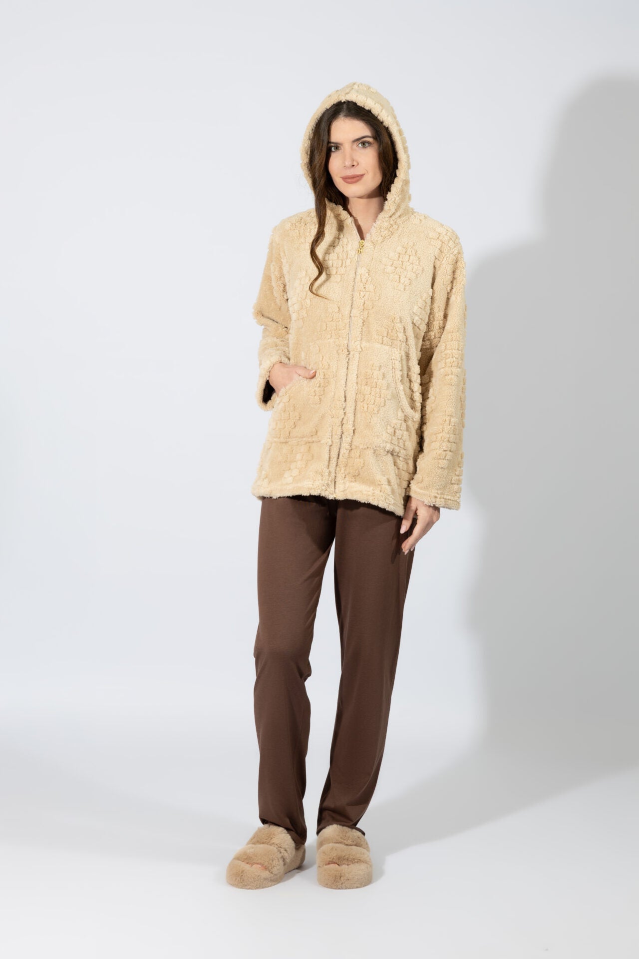 Harmony - Fleece Ζακάρ Ζακέτα Με Κουκούλα  Beige