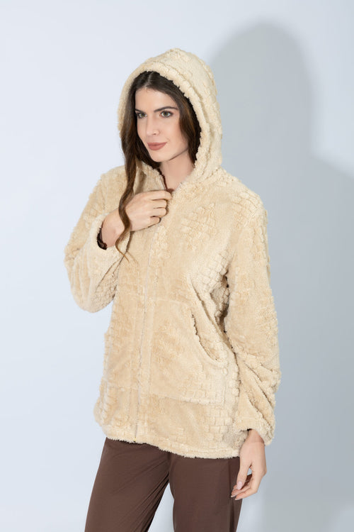 Harmony - Fleece Ζακάρ Ζακέτα Με Κουκούλα  Beige
