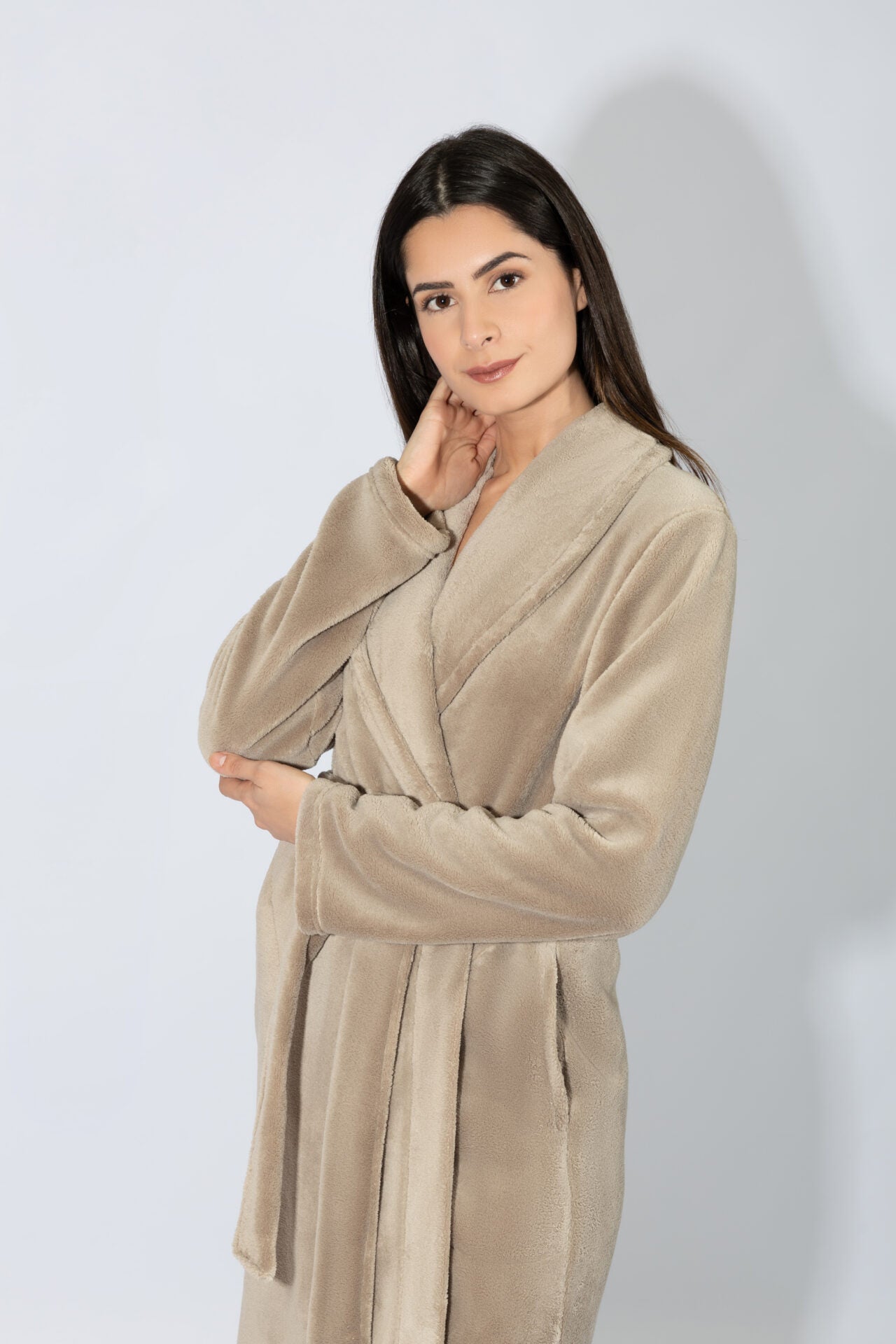 Harmony - Fleece Ρόμπα Midi Σταυρωτή  Beige