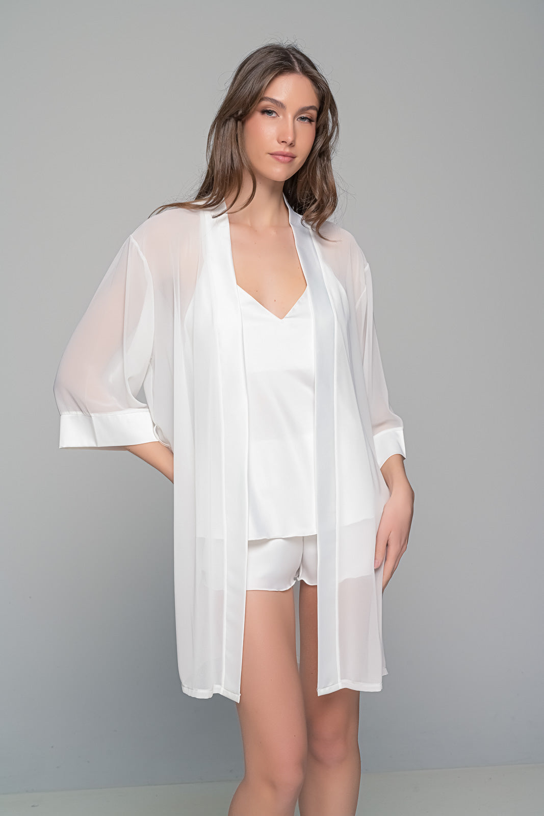 MilenaByParis - Νυφικό Σετ με Σατέν Babydoll και Ρόμπα Μουσελίνα