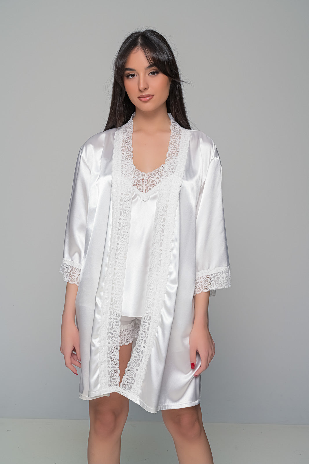 MilenaByParis - Νυφικό Σετ Σατέν Babydoll με Ρόμπα