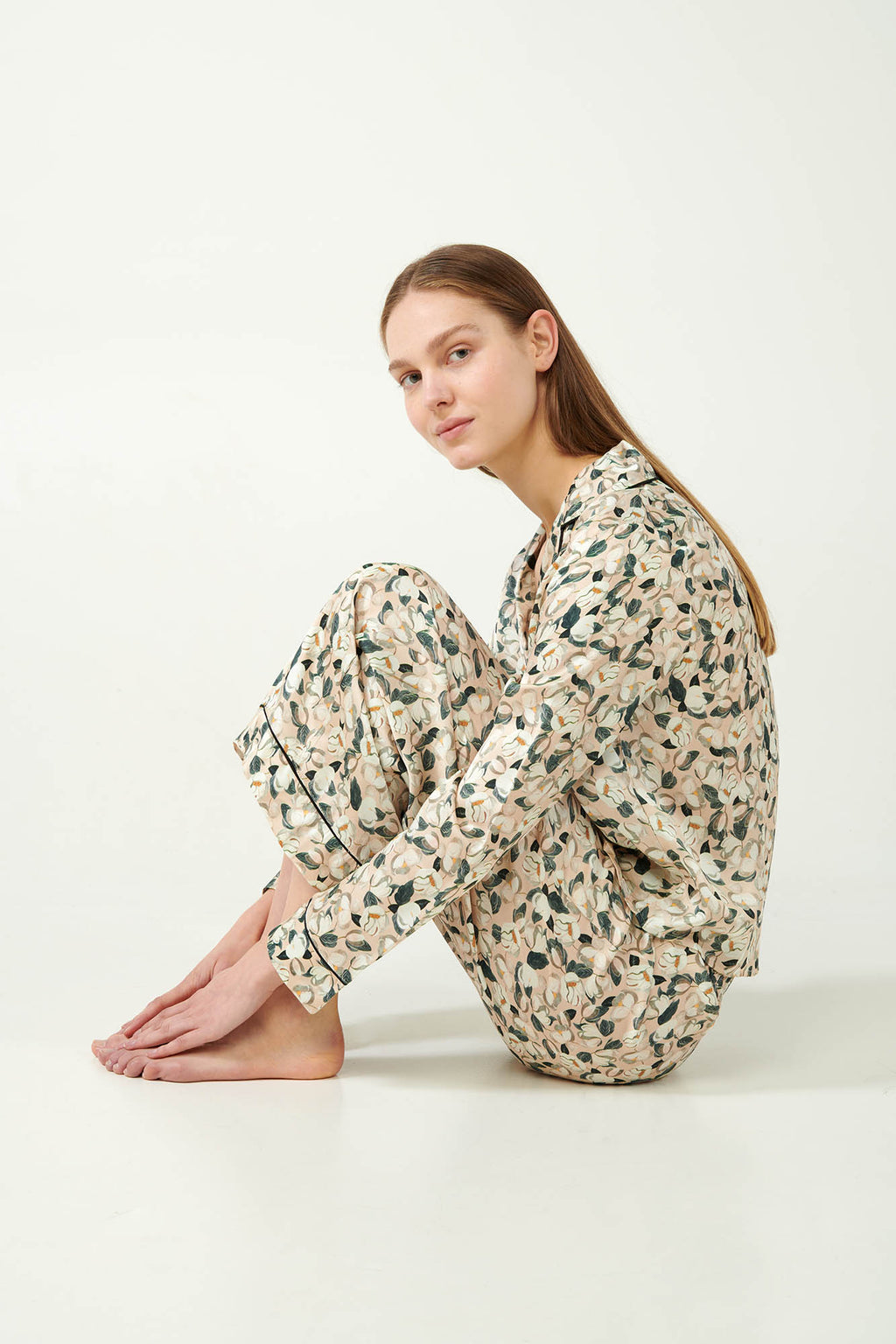 Vamp - Viscose Satin Κουμπωτή Πυτζάμα Φλοράλ