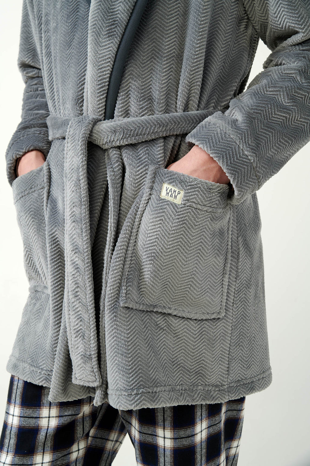 Vamp - Μονόχρωμη Σταυρωτή Fleece Ρόμπα