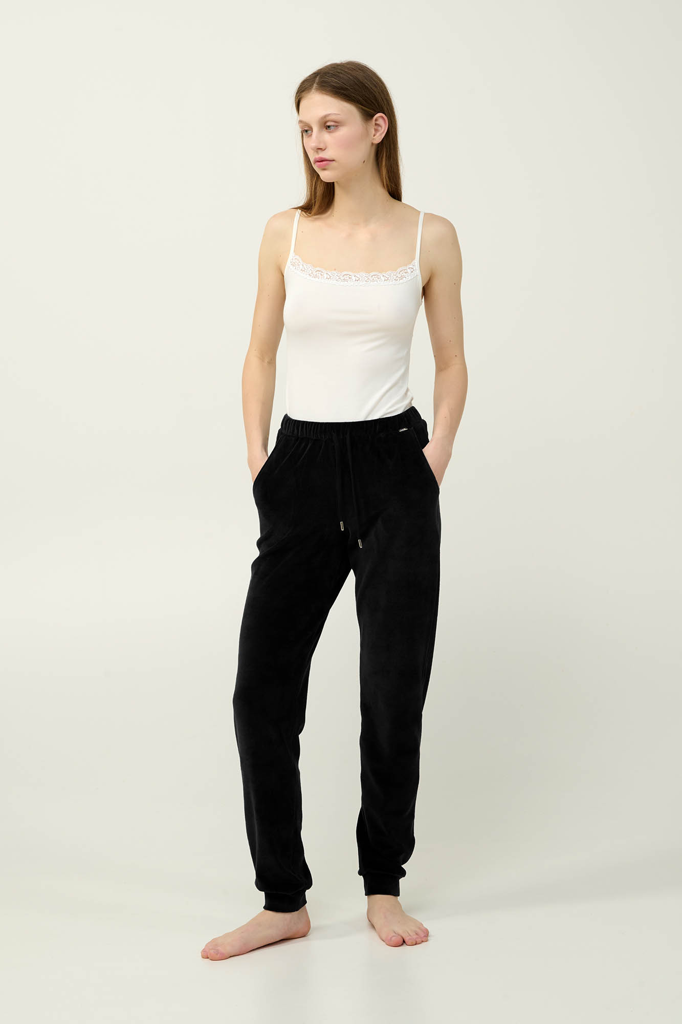 Vamp - Γυναικείο Velvet Παντελόνι με Μανσέτες