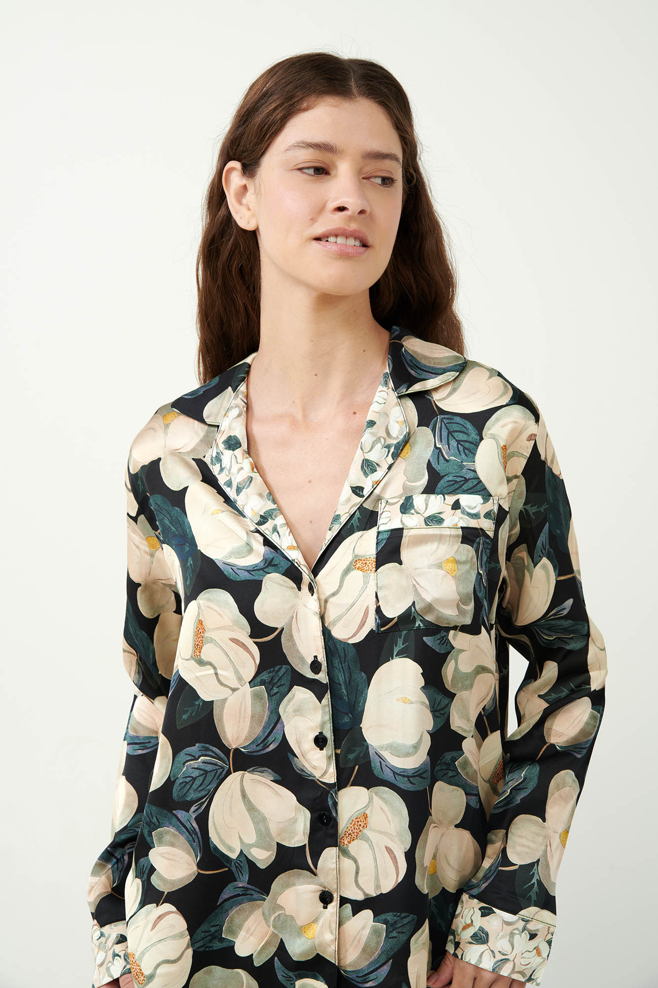 Vamp - Viscose Satin Κουμπωτή Πυτζάμα Φλοράλ