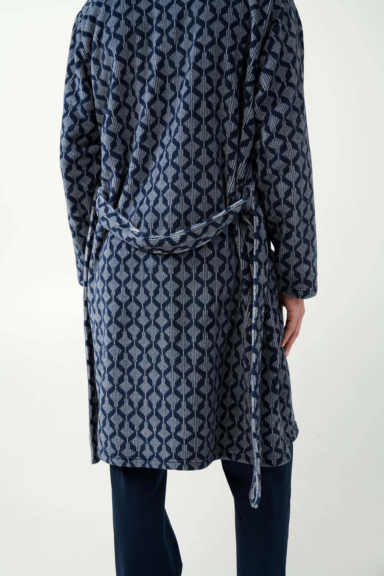 Vamp - Μακριά Σταυρωτή Fleece Ρόμπα με Γεωμετρικό Μοτίβο Ρόμβων