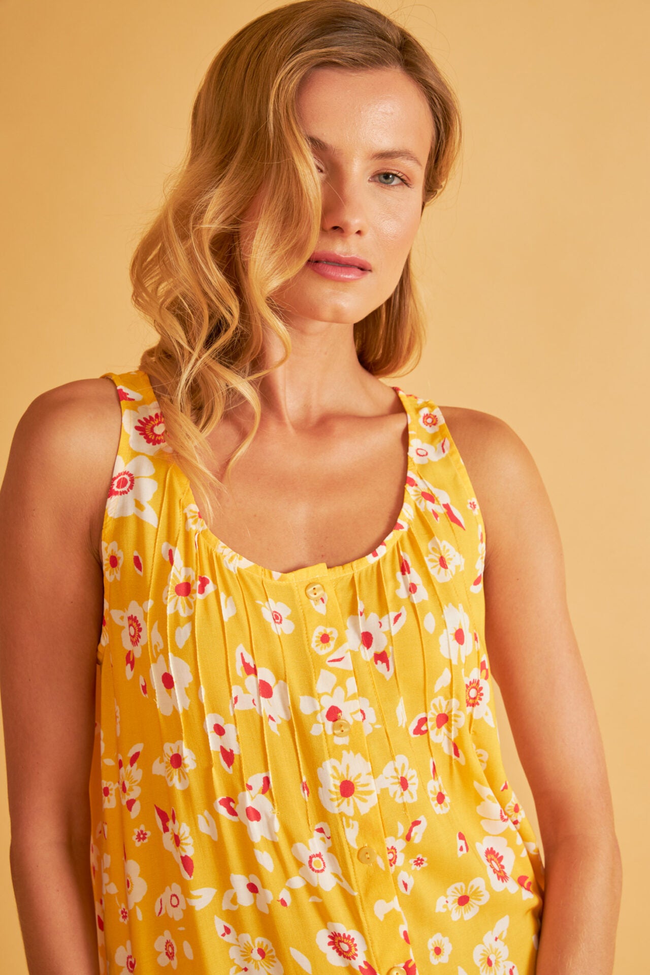 Harmony - Φόρεμα Εμπριμέ Αμάνικο Με Κουμπιά