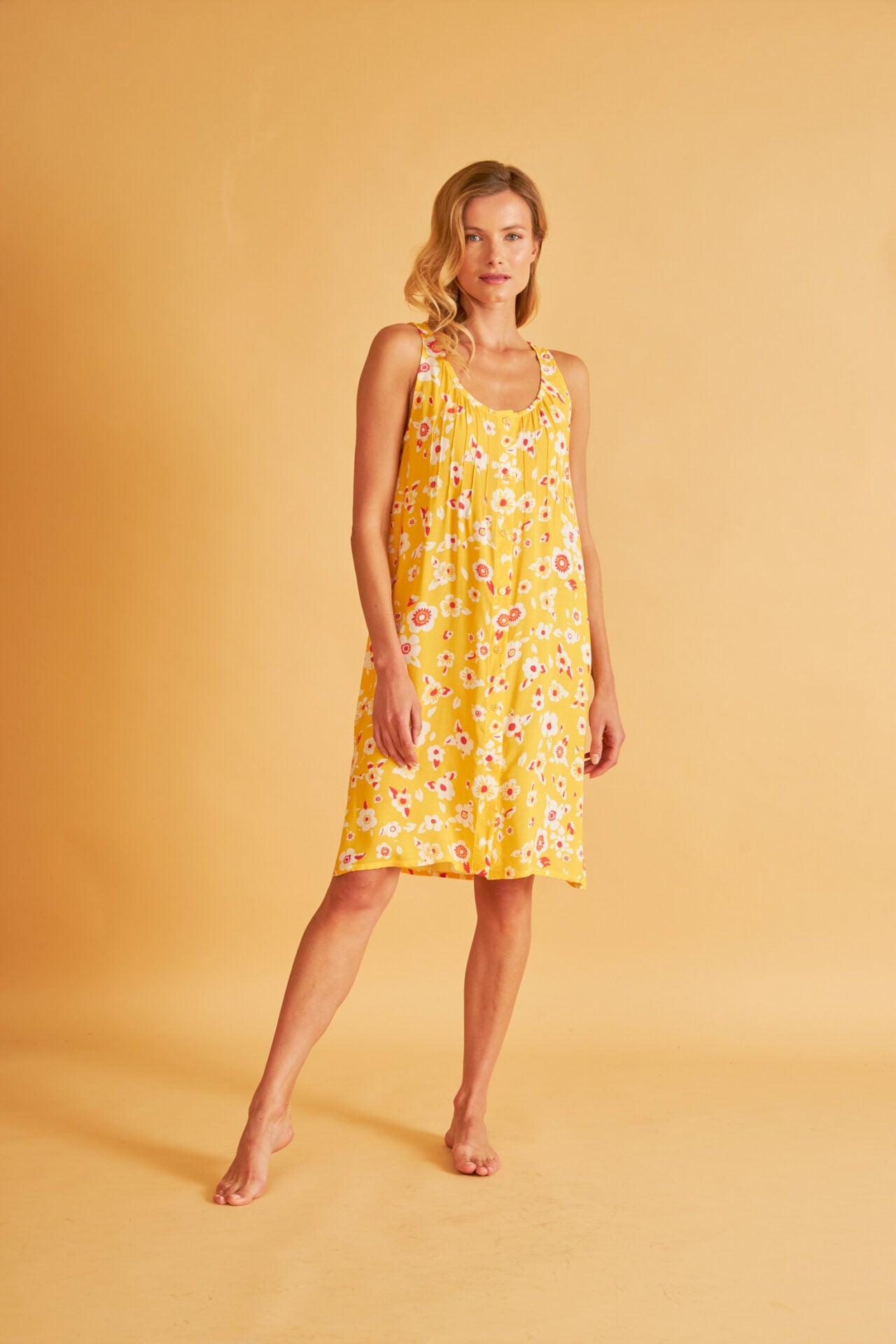 Harmony - Φόρεμα Εμπριμέ Αμάνικο Με Κουμπιά