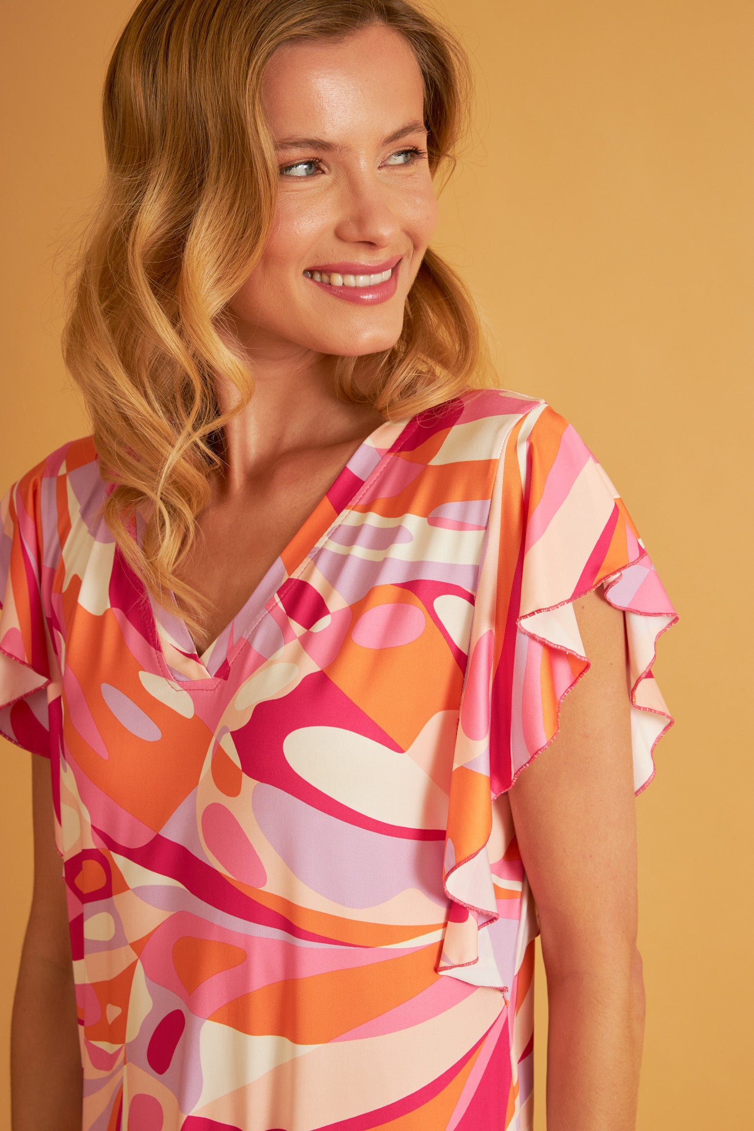 Harmony - Φόρεμα Εμπριμέ Polyester/Elastan Κοντό Με Βολάν
