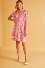 Harmony - Φόρεμα Εμπριμέ Polyester/Elastan Κοντό Με Βολάν Fuchsia
