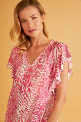 Harmony - Φόρεμα Εμπριμέ Polyester/Elastan Κοντό Με Βολάν Fuchsia