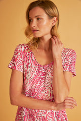 Harmony - Φόρεμα Εμπριμέ Polyester/Elastan Κοντομάνικο Fuchsia