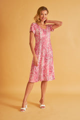 Harmony - Φόρεμα Εμπριμέ Polyester/Elastan Κοντομάνικο Fuchsia