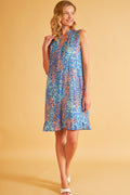 Harmony - Φόρεμα Εμπριμέ Polyester/Elastan Κοντό Αμάνικο Με Βολάν Blue