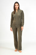 Harmony - Γυναικεία Βελουτέ Φόρμα Set Με Γιακά  Olive