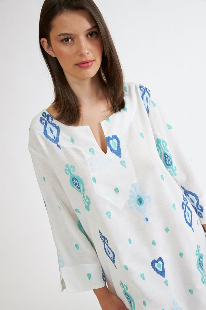 Harmony - Φόρεμα Εμπριμέ Linen Viscose Midi Με Βε