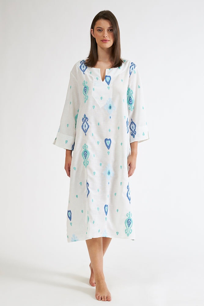 Harmony - Φόρεμα Εμπριμέ Linen Viscose Midi Με Βε