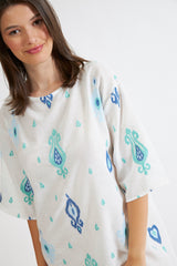 Harmony - Φόρεμα Εμπριμέ Linen Viscose Τρουακάρ Μανίκι