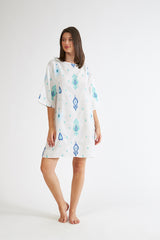 Harmony - Φόρεμα Εμπριμέ Linen Viscose Τρουακάρ Μανίκι