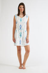 Harmony - Φόρεμα Εμπριμέ Linen Viscose Αμάνικο Κοντό Με Δέσιμο