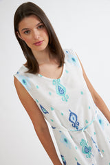 Harmony - Φόρεμα Εμπριμέ Linen Viscose Αμάνικο Κοντό Με Δέσιμο
