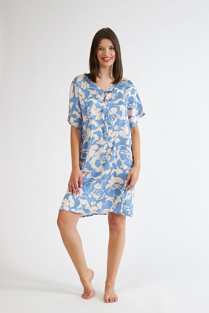 Harmony - Φόρεμα Εμπριμέ Satin Κοντομάνικο Με Δέσιμο  Ciel