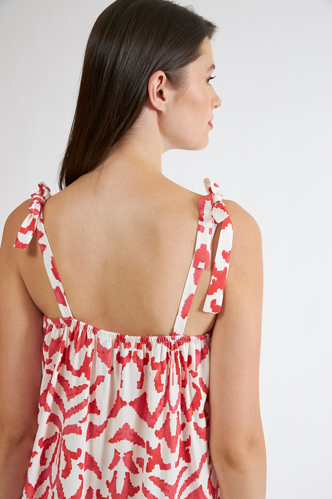 Harmony - Φόρεμα Εμπριμέ Linen Viscose Ράντα Με Βολάν