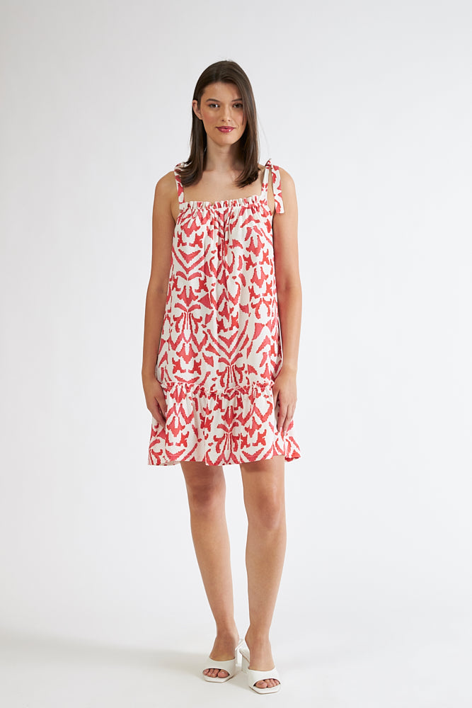 Harmony - Φόρεμα Εμπριμέ Linen Viscose Ράντα Με Βολάν