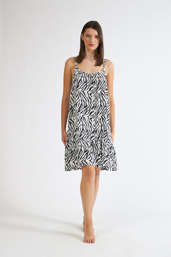 Harmony - Φόρεμα Zebra Viscose Με Ράντα Και Βολάν