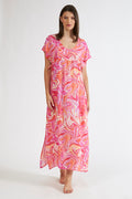 Harmony - Φόρεμα Pink Illusion Viscose Μακρύ Με Σούρα