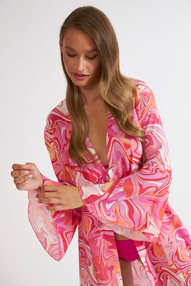 Harmony - Κιμονό Pink Illusion Viscose Με Ζώνη