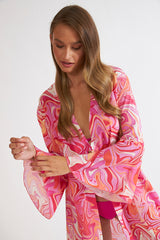 Harmony - Κιμονό Pink Illusion Viscose Με Ζώνη