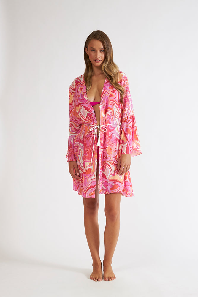 Harmony - Κιμονό Pink Illusion Viscose Με Ζώνη