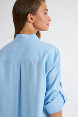Harmony - Φόρεμα Μονόχρωμο Linen Cotton Με Γιακά Και Κουμπιά  Ciel