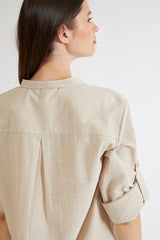 Harmony - Φόρεμα Μονόχρωμο Linen Cotton Με Γιακά Και Κουμπιά  Sand