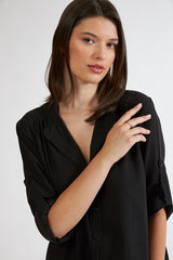 Harmony - Φόρεμα Μονόχρωμο Linen Cotton Με Γιακά Και Κουμπιά  Black