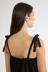Harmony - Φόρεμα Μονόχρωμο Linen Cotton Ράντα Με Βολάν Black