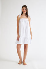 Harmony - Φόρεμα Μονόχρωμο Linen Cotton Ράντα Με Βολάν Off White